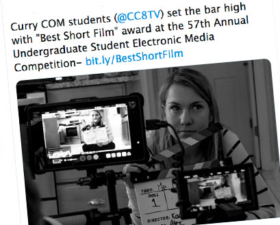 Twitter Post: Curry COM students (@CC8TV ) set the bar high with "Best Short Film" award at the 57th Annual Undergraduate Student Electronic Media Competition