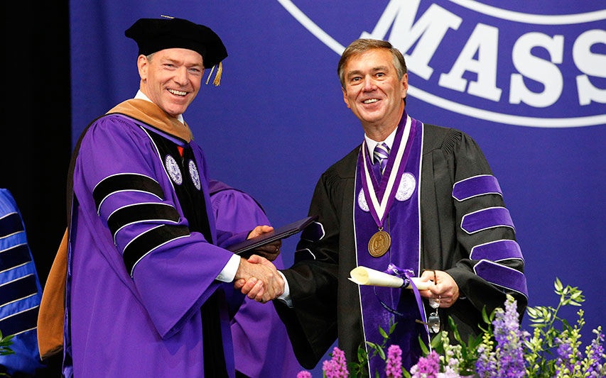 John Fish, Hon. '19 and Curry College President Kenneth K. Quigley, Jr,