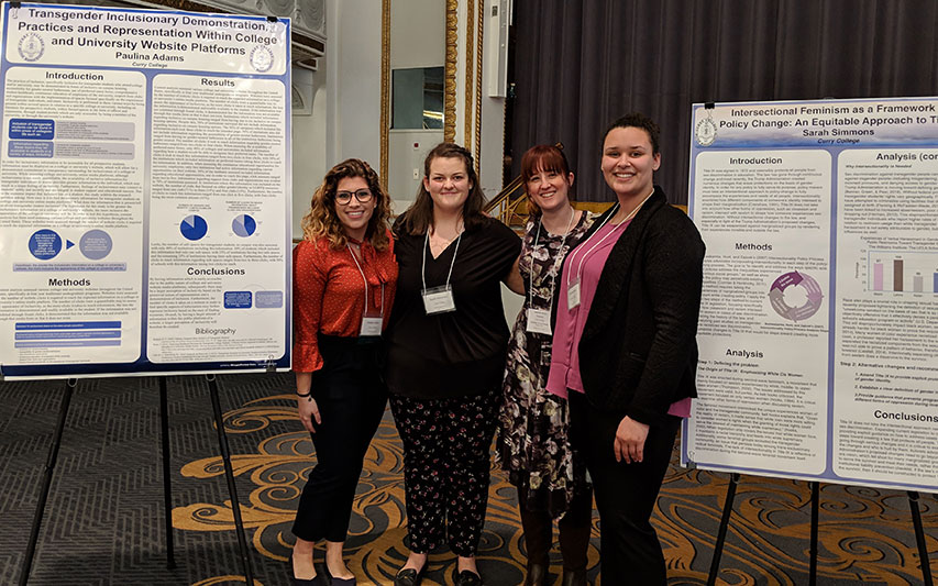 Students pursuing a Sociology degree at Curry College present at a conference