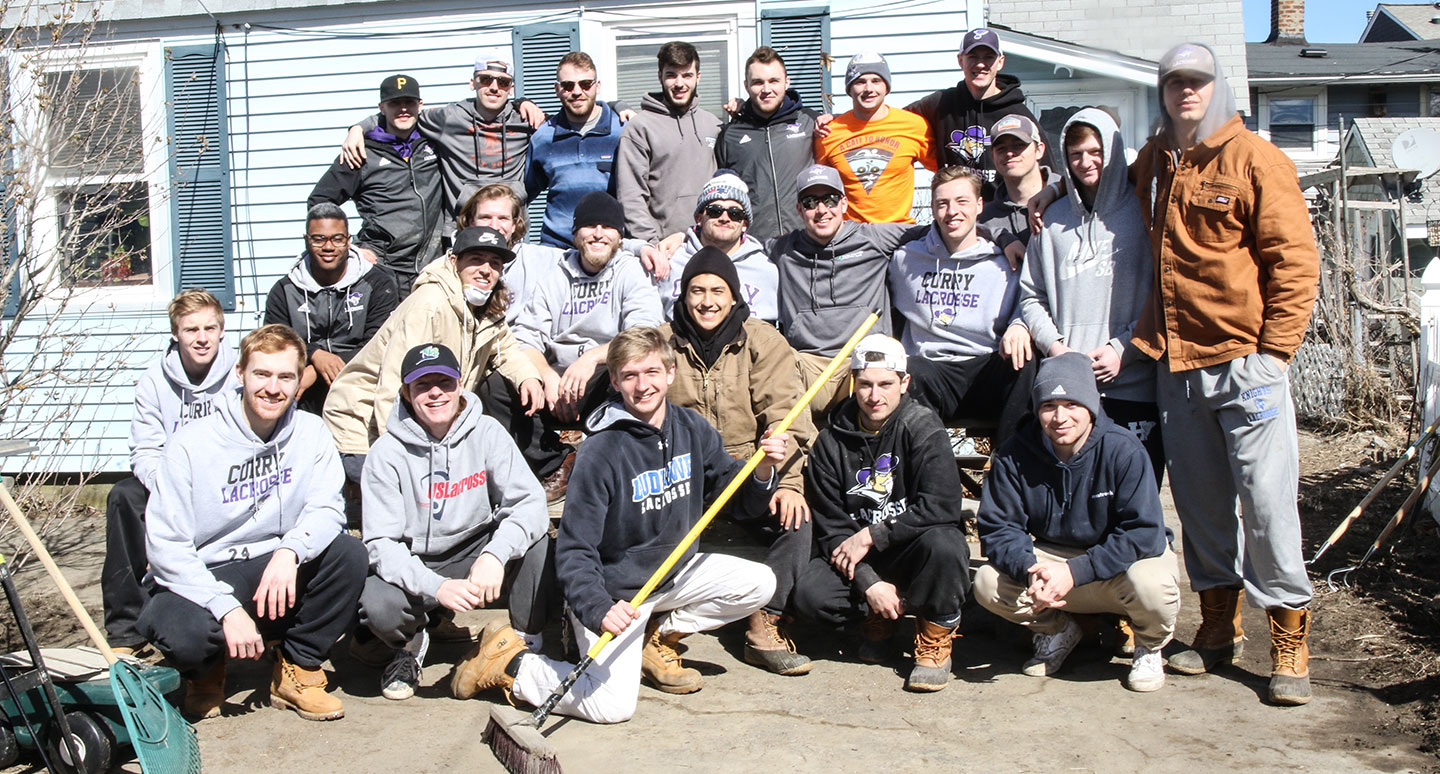 Curry College Colonels Lacrosse Team cleans up the community after a recent storm