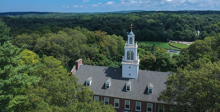 The Curry College campus from above in fall