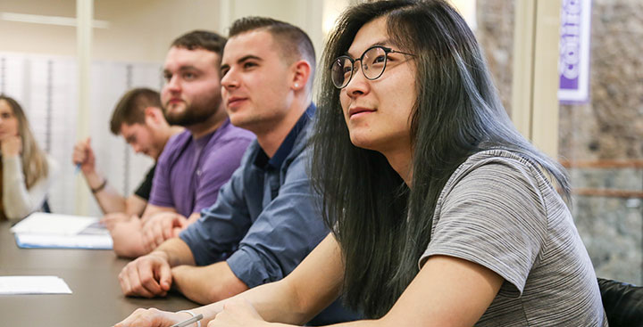 A Curry College student listens to a Center for Career Development presentation