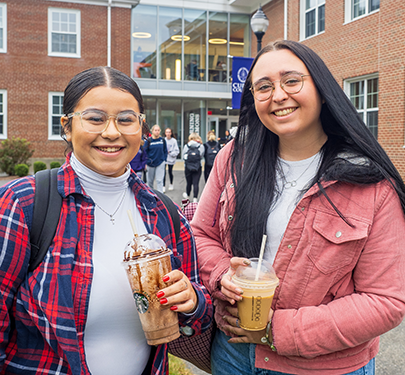 Students grab a Starbucks at the Learning Commons Cafe