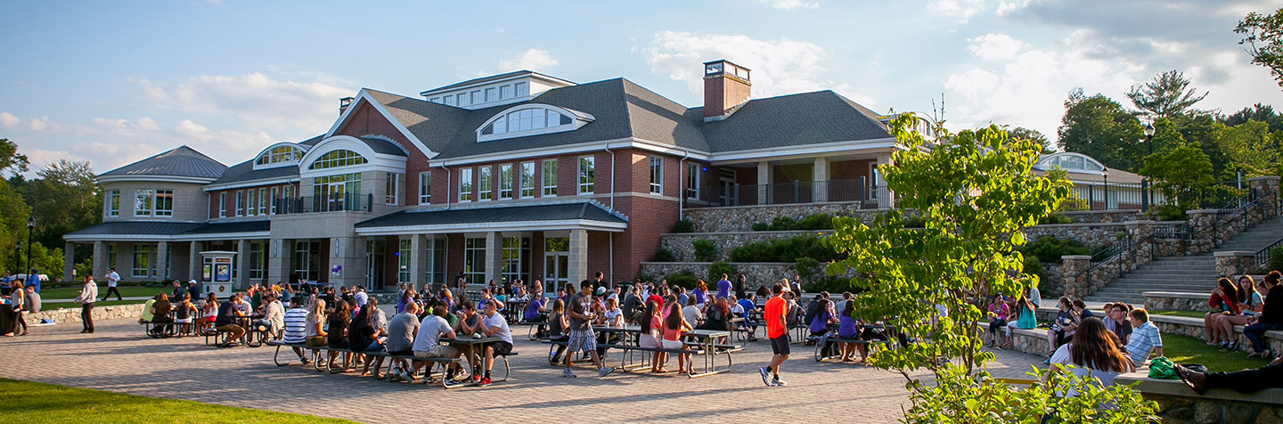 Students gather outside the Student Center during Discover Curry Days at Curry College