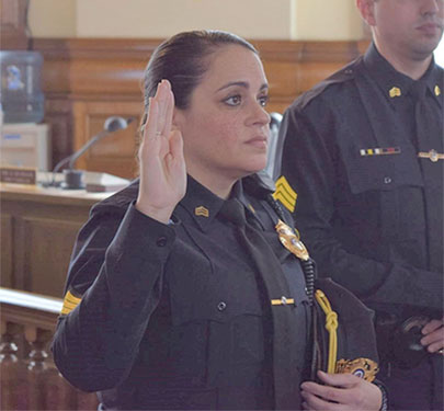 Brenda Perez ’04 recently made history in the Brockton Police Department. She was officially sworn in as the first female police lieutenant in the summer of 2020.