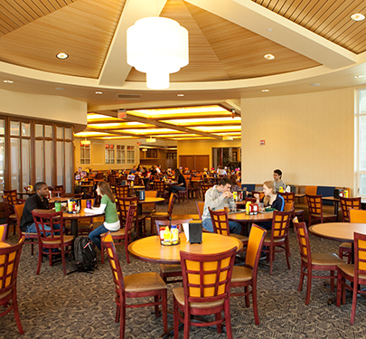 Students dine together in the Marketplace's dining room