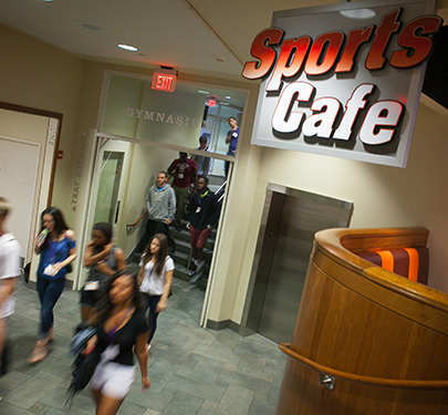Students walk by the Sports Cafe