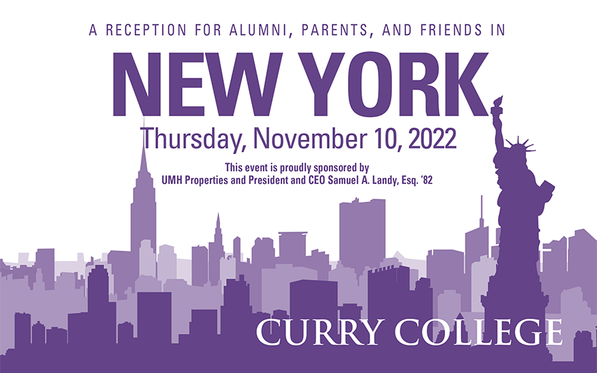 The 2022 Curry College New York City reception postcard