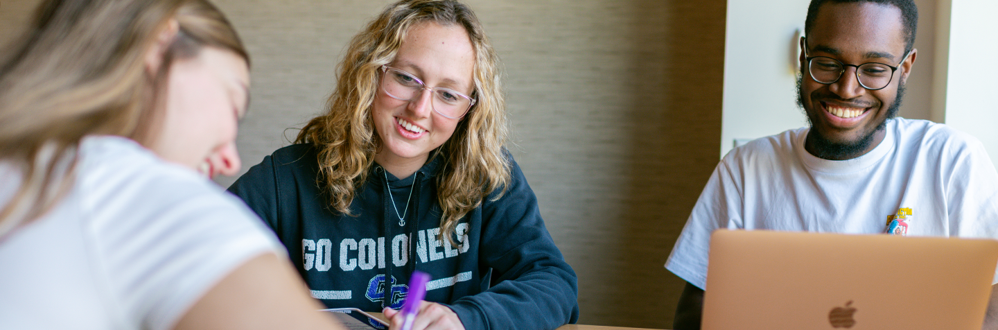 Students on a laptop reviewing tuition and financial aid for Curry College