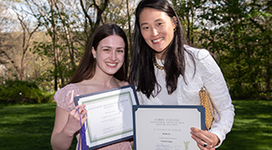 Curry College student and faculty member celebrate at the Alexander Graham Bell Honor Society Induction