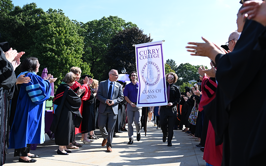 New Student Procession with Class Flag at Curry College Convocation