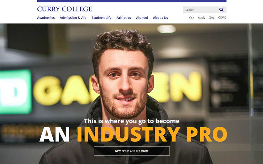 The Curry College website homepage