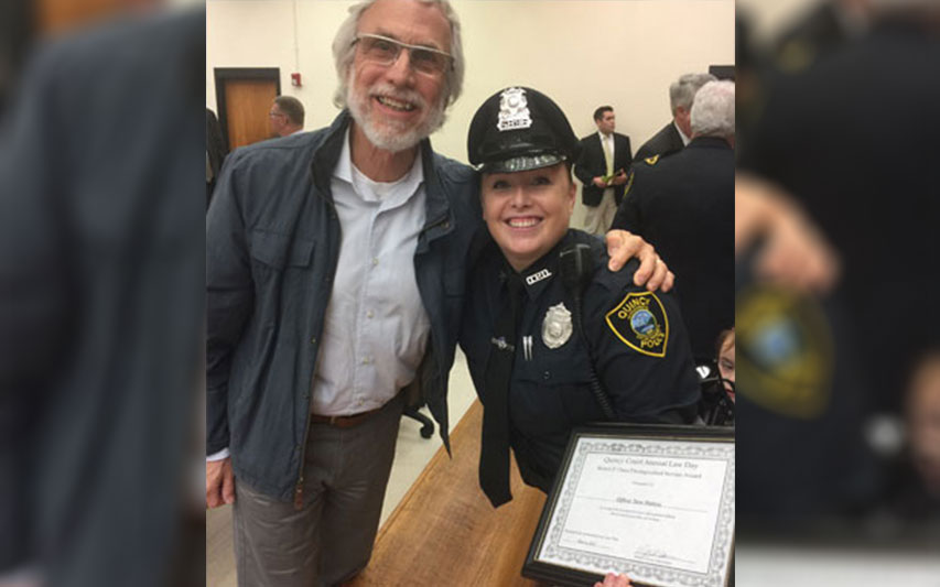 Quincy Patrol Officer Tara Kelliher Waters '99 with Criminal Justice Professor Peter Hainer