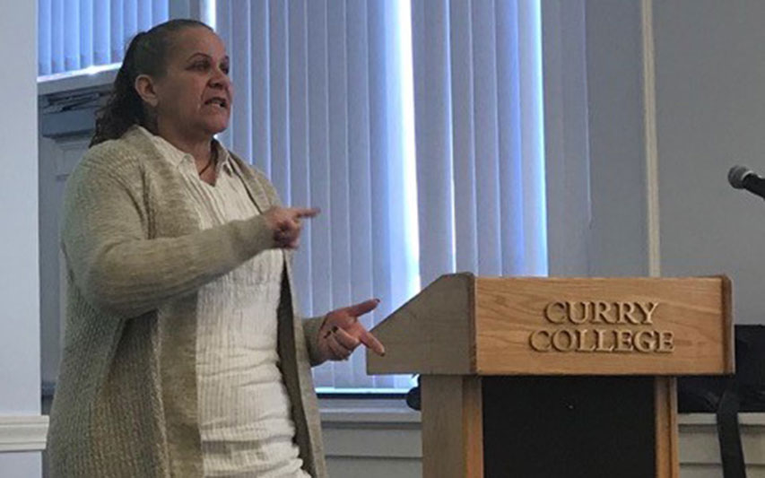 Jessie Little Doe Baird speaks at Curry College Honors Program event.