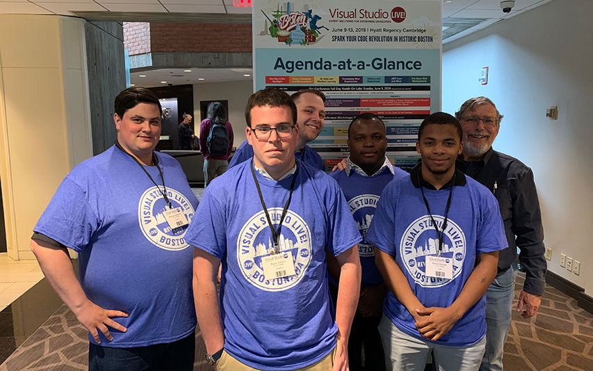 Curry College Applied Tech Students and Faculty: Matt Gallagher, Bryan Garson, Keith Fitts, Alex Antoine, Marcel Mensah, and Ron 'Doc' Krawitz