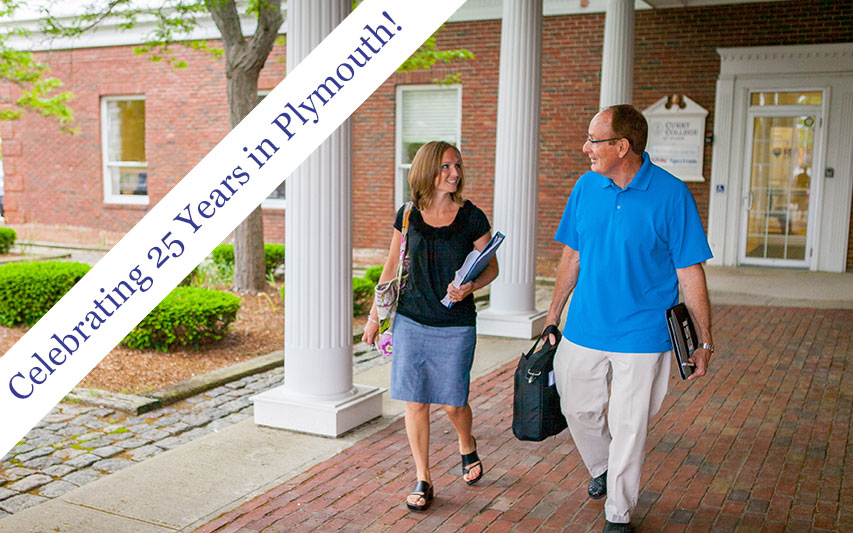 Students walk and talk on the Curry College Plymouth Campus -the College is celebrating 25 Years in Plymouth