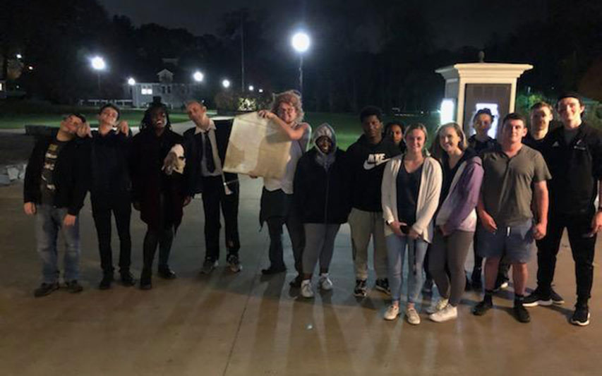 On Halloween night, students were took part in a game that forced them to match their skills and wits to stay “alive.” The game was led by Dr. Rob Smid’s "The 'Walking Dead' as an Introduction to Philosophy" class.