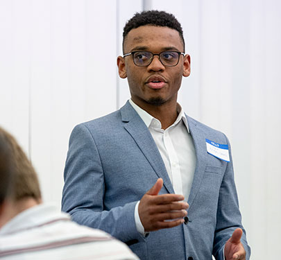 Jair Brooks-Davis '20 is working at the Braintree Community Access TV station (BCAM), where he interviews subjects in the field, writes scripts, and occasionally serves as an on-air co-host. 