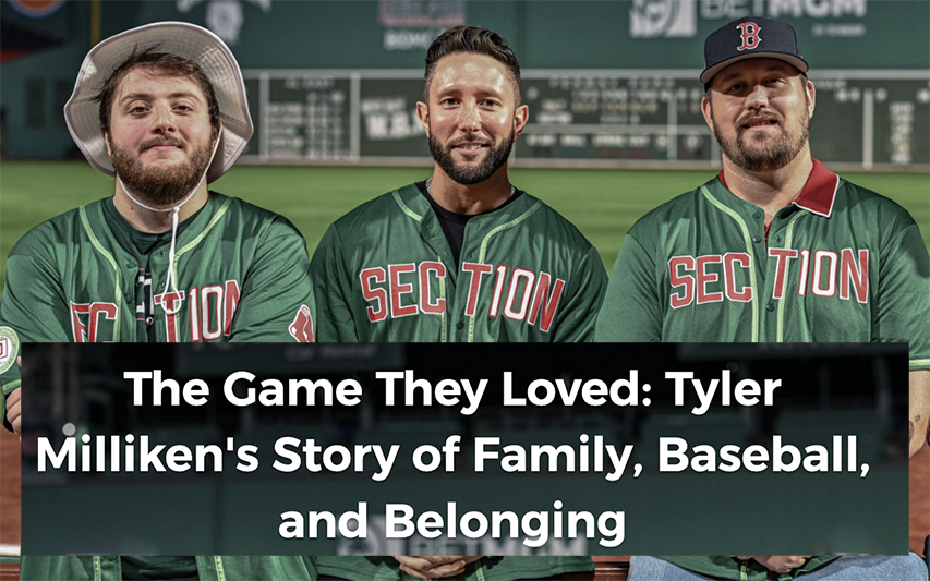 Tyler milliken poses at red sox game with Section 10 cohosts