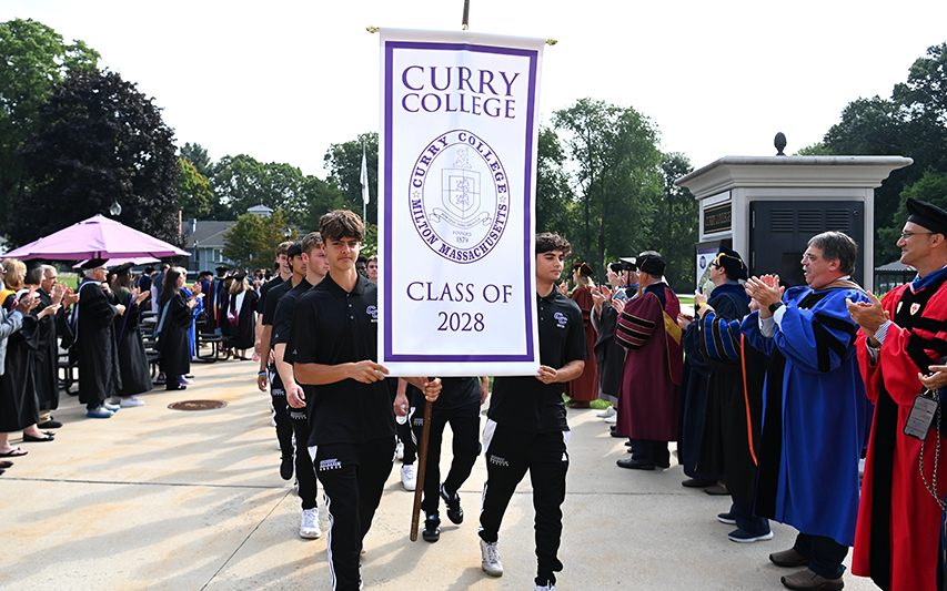 New Student Procession with Class Flag at Curry College Convocation