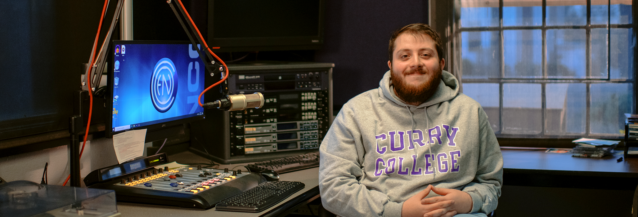  Tyler Milliken '20 at the Curry College Radio Station
