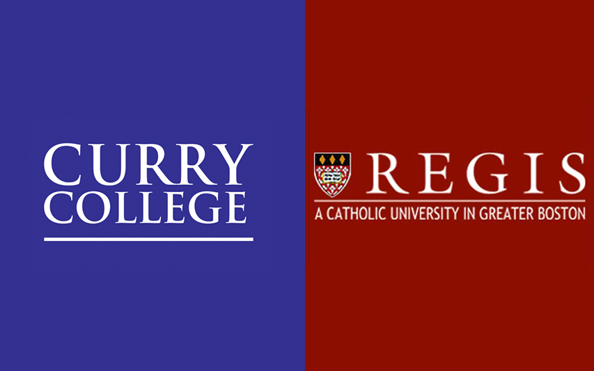 Logos of Curry College and Regis College