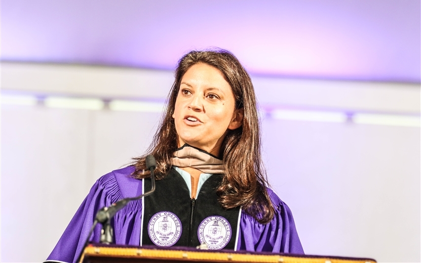 Social entrepreneur Dr. Navyn Salem, Hon. '18 delivers Commencement address.