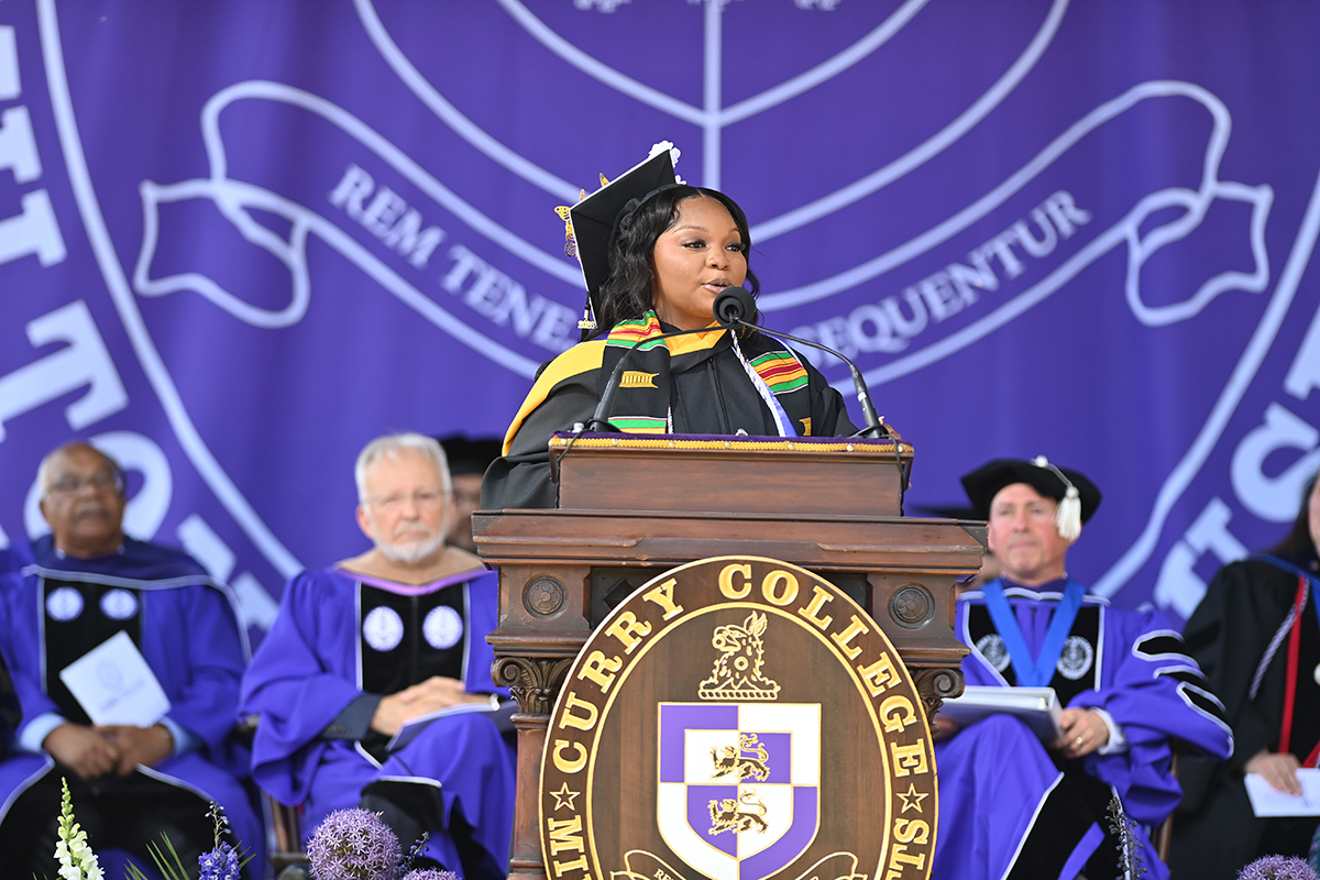 Abby Pierre delivers student address