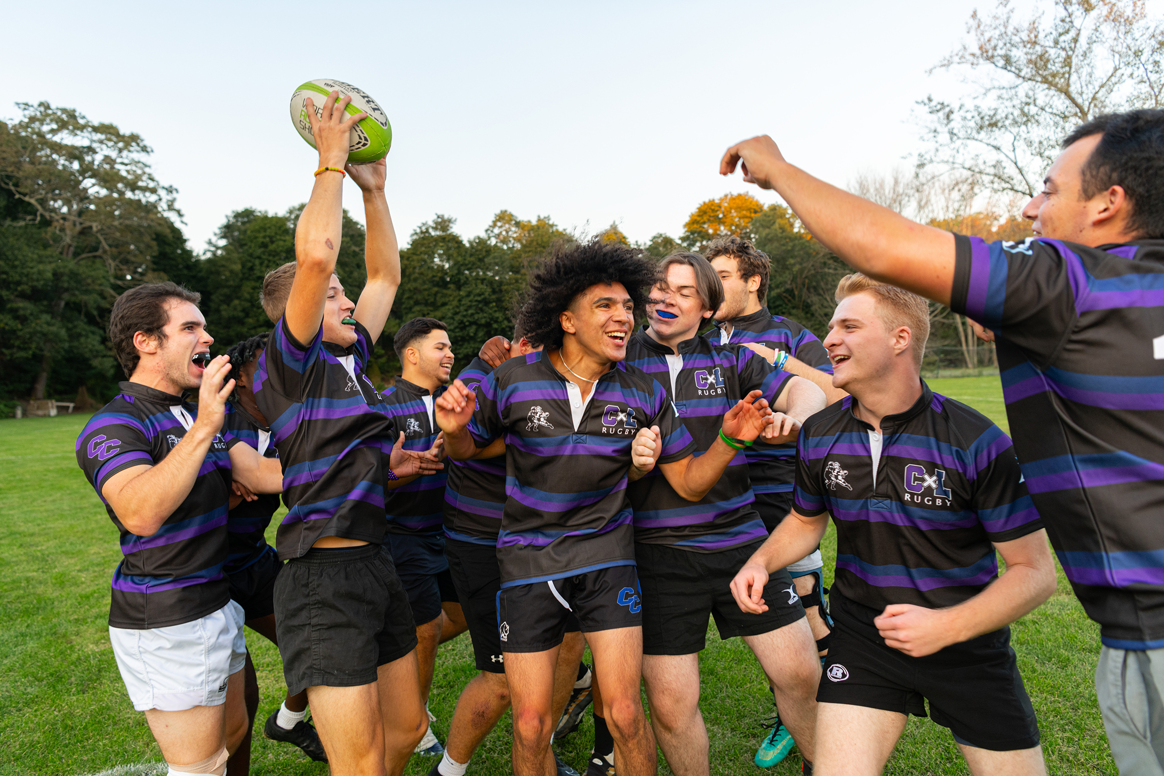 Rugby team celebrates a victory