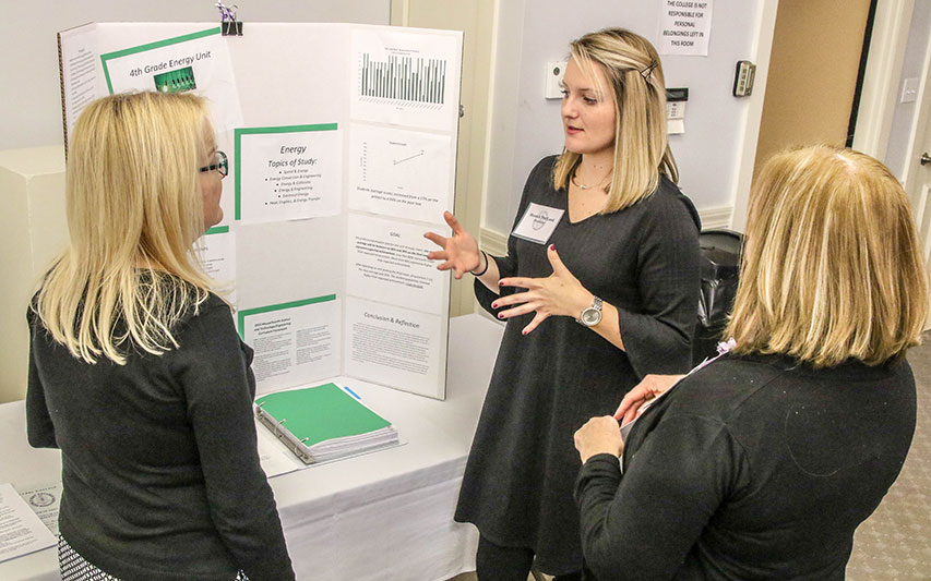 A Curry College M.Ed. student presents analyses of their students' growth and learning during her practicum