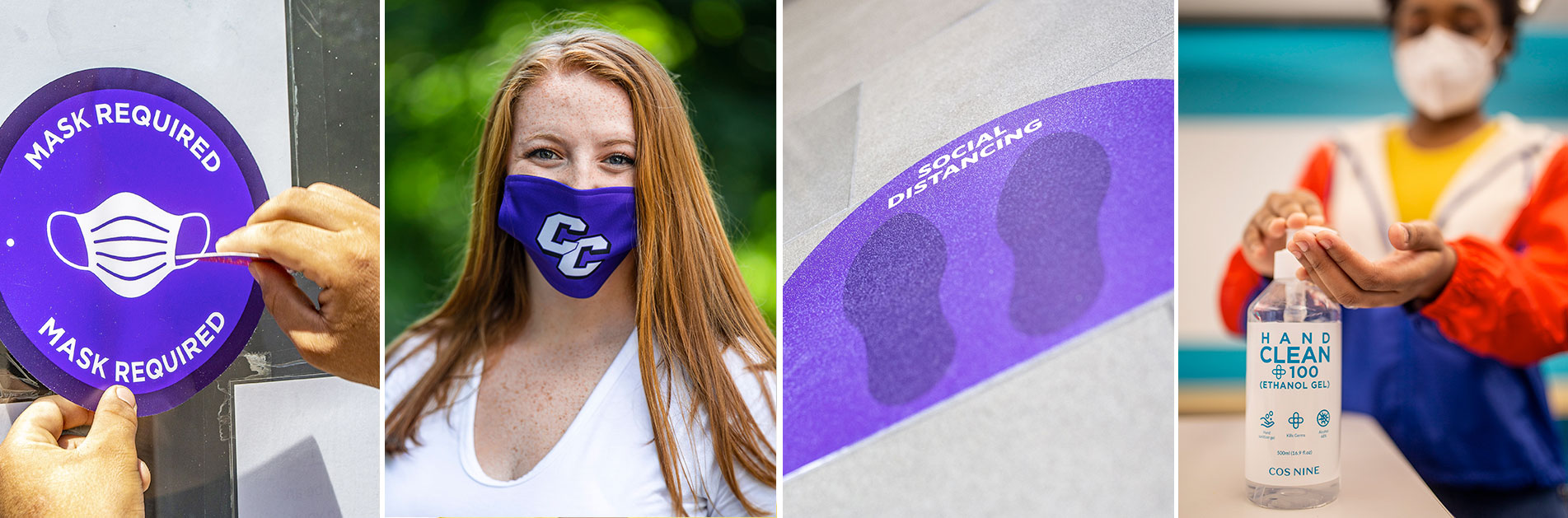 Curry College Student in mask standing in the Learning Commons