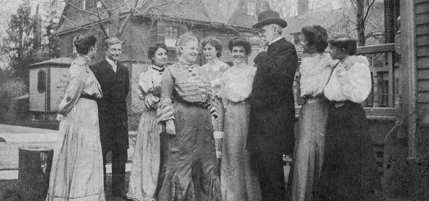 Curry College founders Samuel Silas Curry and Anna Baright with family