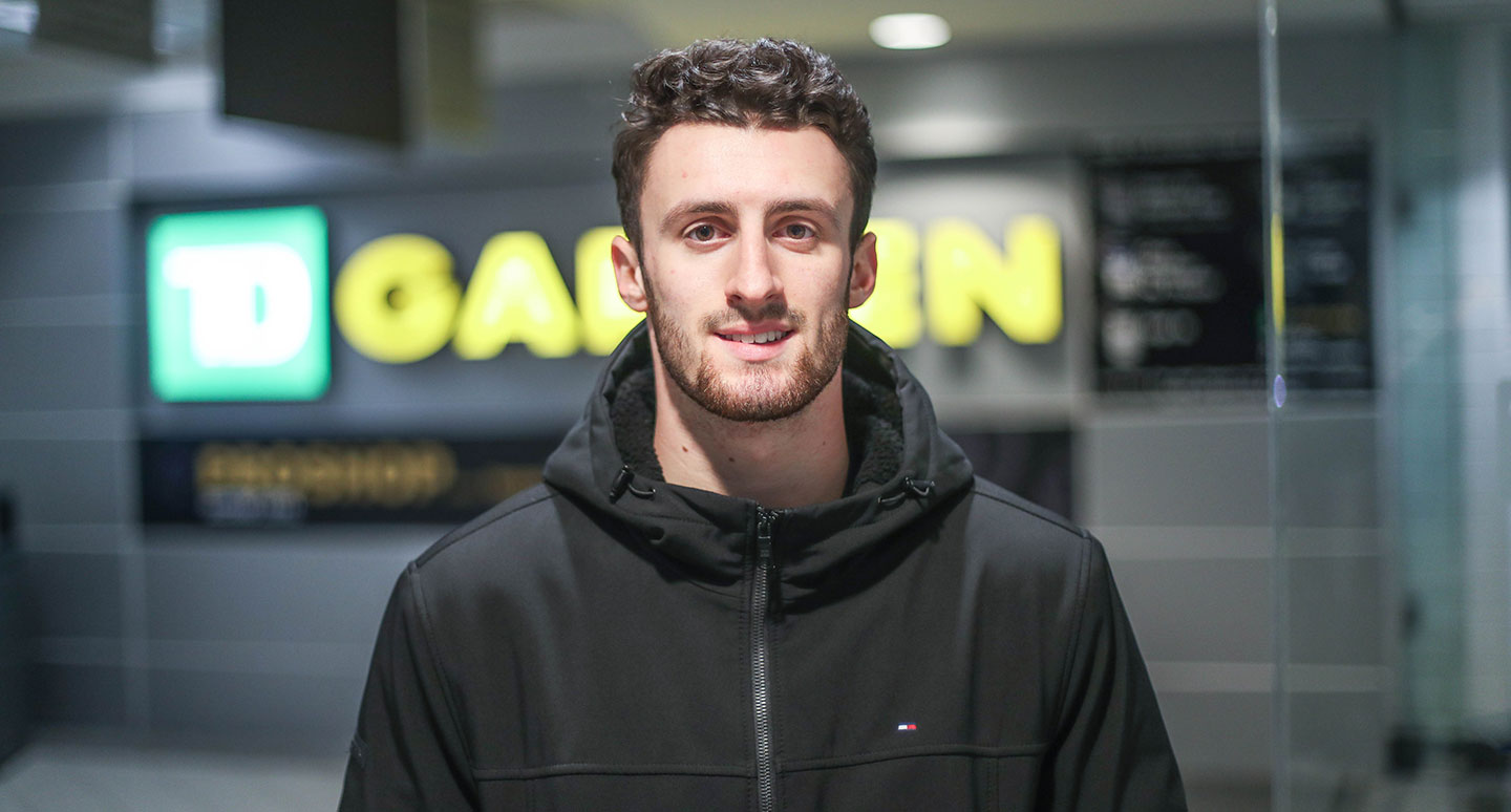 Curry College student at his internship at the TD Garden for the Boston Celtics