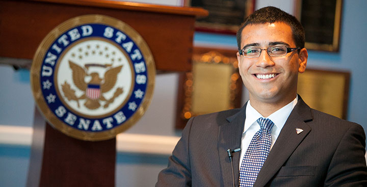 A Curry College student at his internship at the U.S. Senator's office