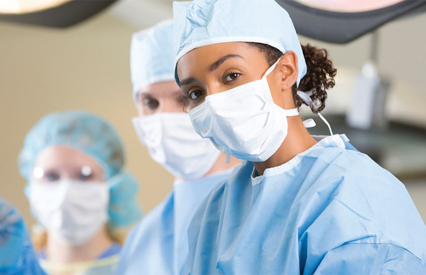 An operating room nurse represents the Perioperative 101 Certificate program at Curry College