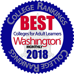 Washington Monthly, "Best Colleges for Adult Learners -- 4 Year Colleges," 2018 logo