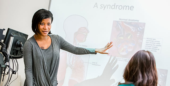 A Curry College Master of Science in Nursing - Nursing Education student teaches her fellow students