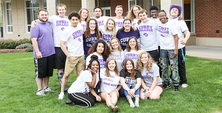 Curry College students pose for a photo at Westhaver Park on campus
