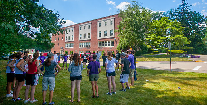 Students in the Program for Advancement of Learning (PAL) participate in a Summer PAL group activity outside the Kennedy building
