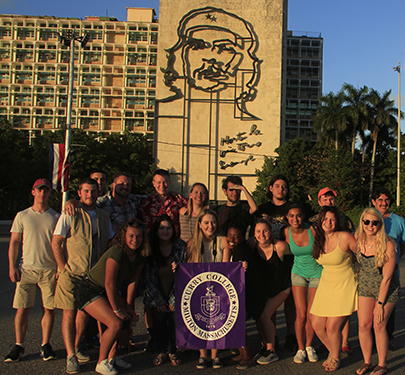 Curry College students pose for a pic in Cuba