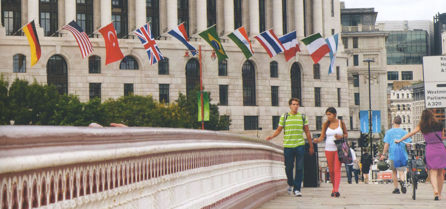 Students walk the streets of London
