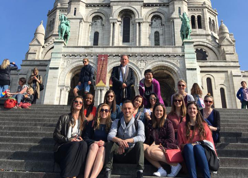 Dr. Linda Tenofsky, Nursing Professor with students in France