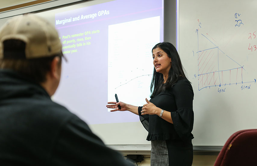 Professor teaching a Finance class at Curry College