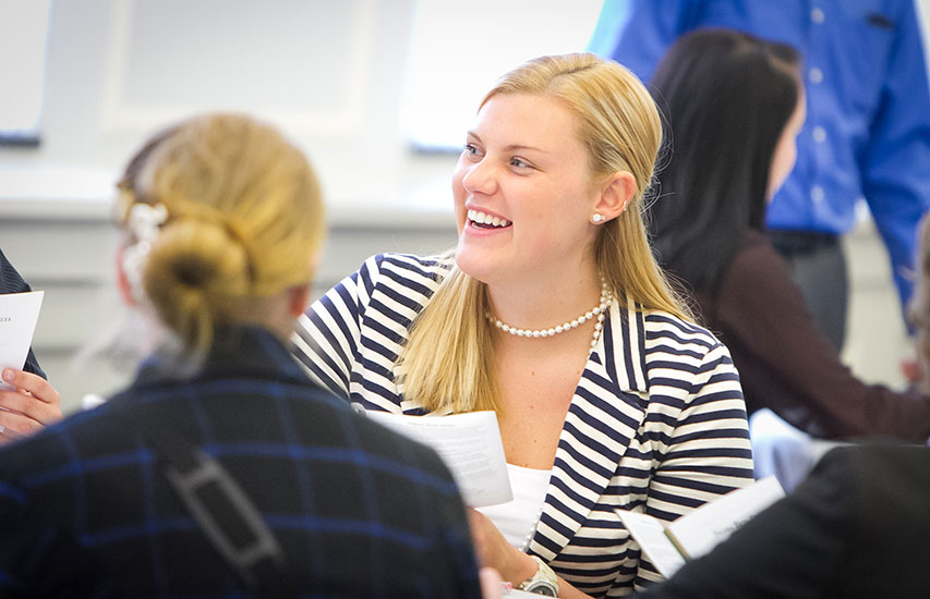 Student in class pursuing a Marketing Concentration at Curry College