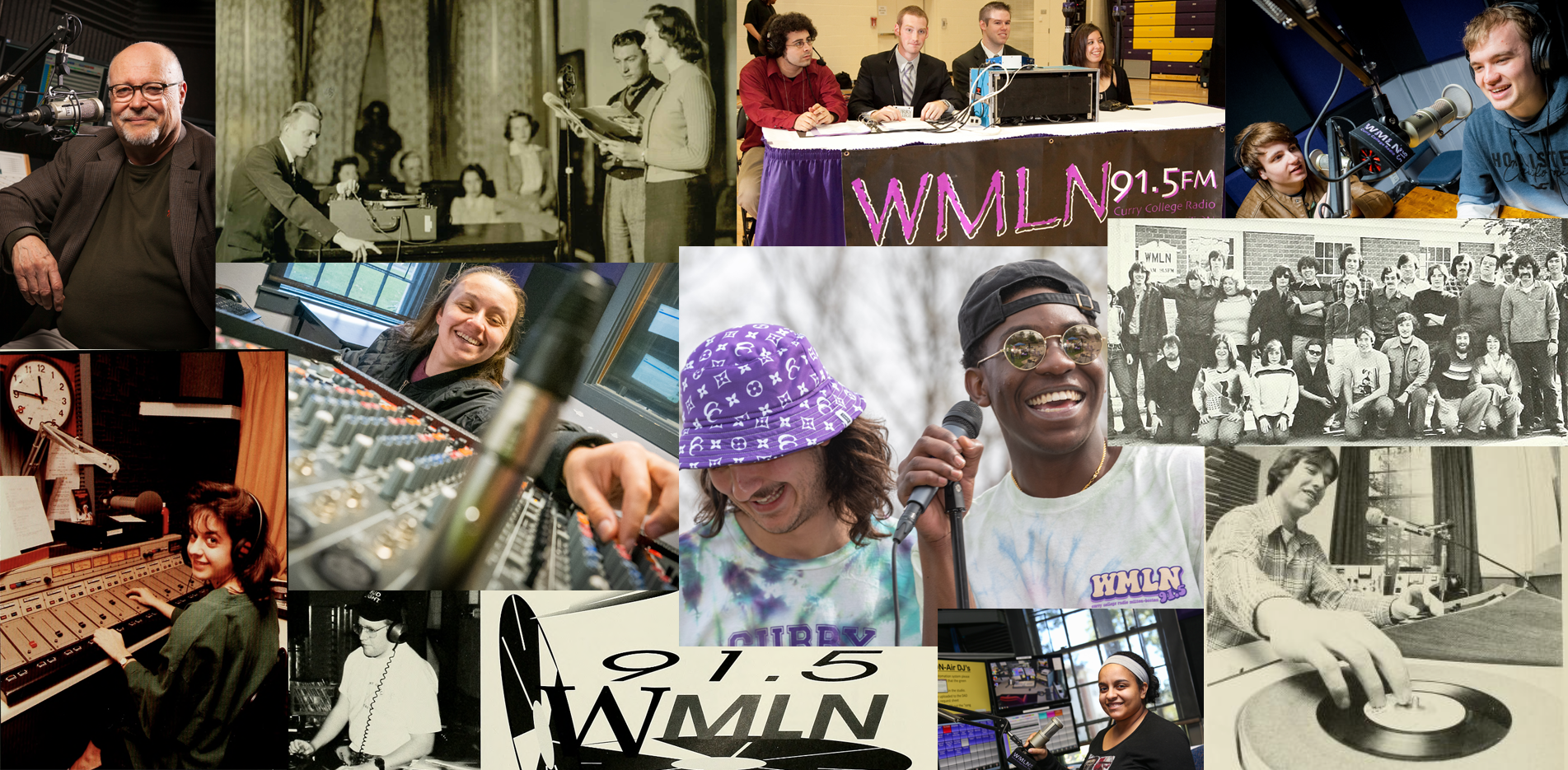 Curry College WMLN students in a collage from throughout the years