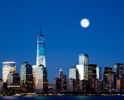 The New York City skyline at night