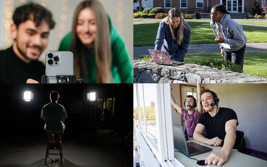 A collage of student digital storytellers in different settings
