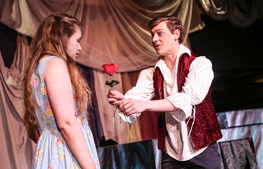 Curry College students on stage in the Keith Auditorium at Curry College, pursuing a Theatre minor or concentration