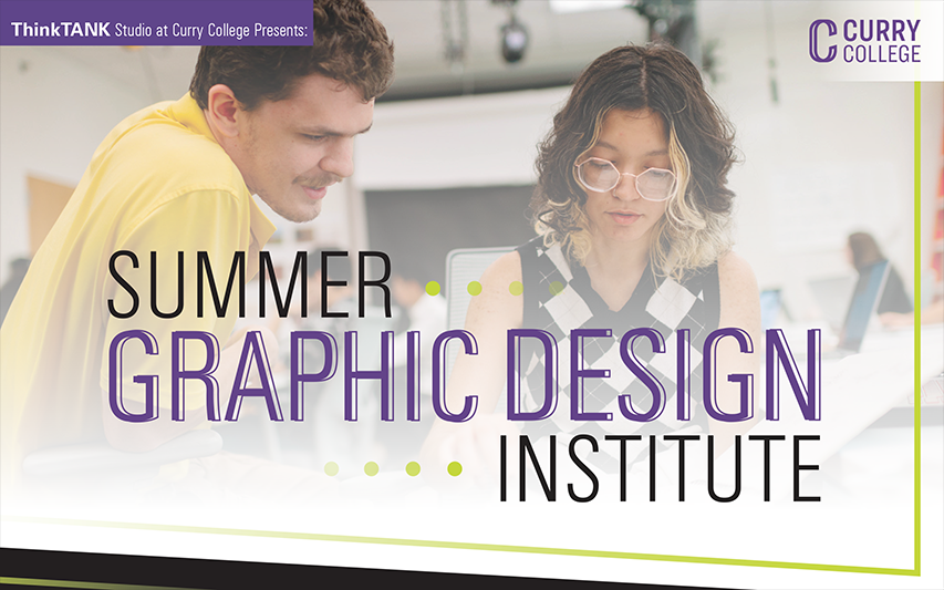 Curry College Summer Graphic Design Insititute poster of students collaborating on a project