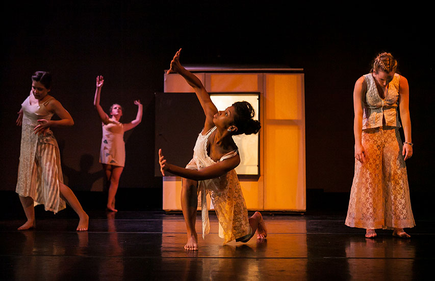 Students in the Dance minor at Curry College perform on stage in the Keith Auditorium